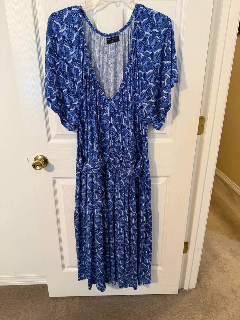 Lane Bryant Blue Printed V-Neck Midi Dress